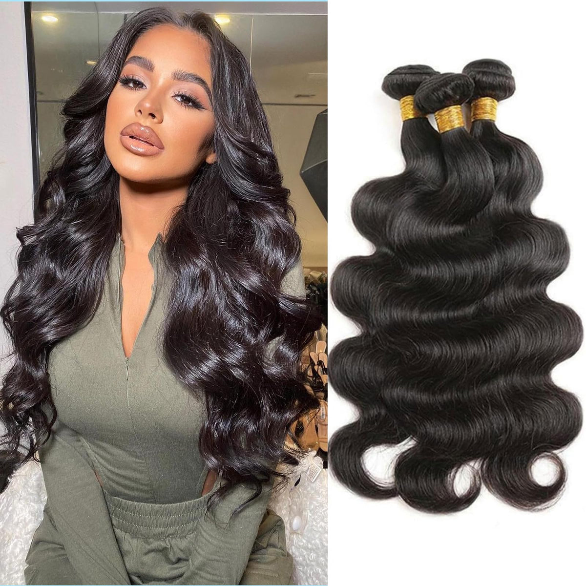 Boopwine body wave bundles 12-inch close-up: silky Brazilian hair for natural styling