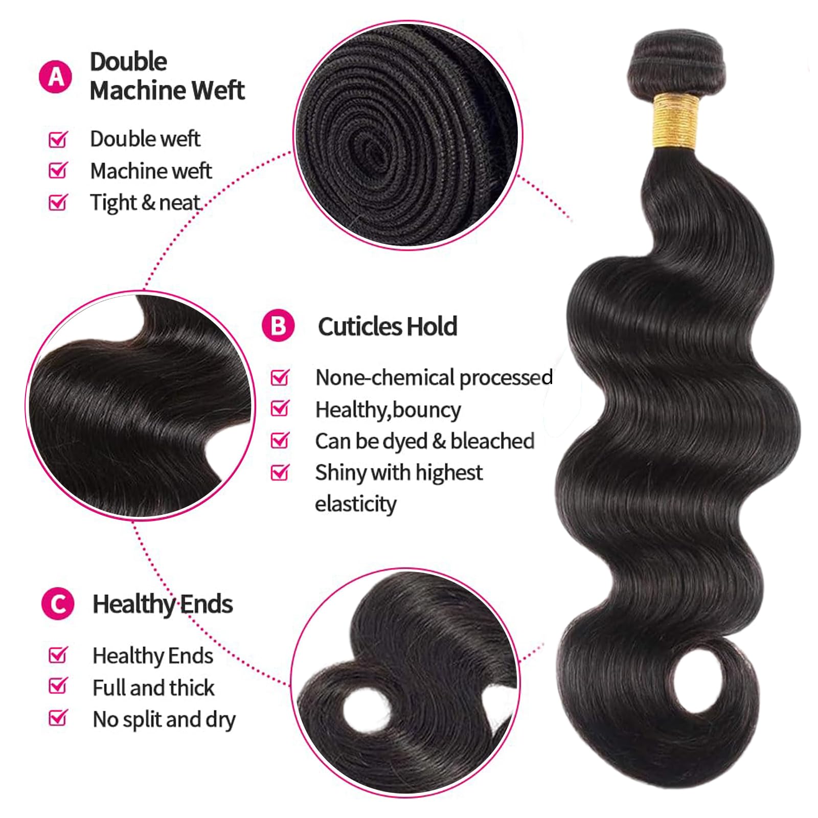 Boopwine body wave bundles 16-inch close-up highlights full bundles and natural color
