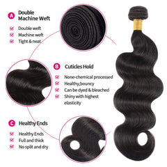 Boopwine body wave bundles 16-inch close-up highlights full bundles and natural color