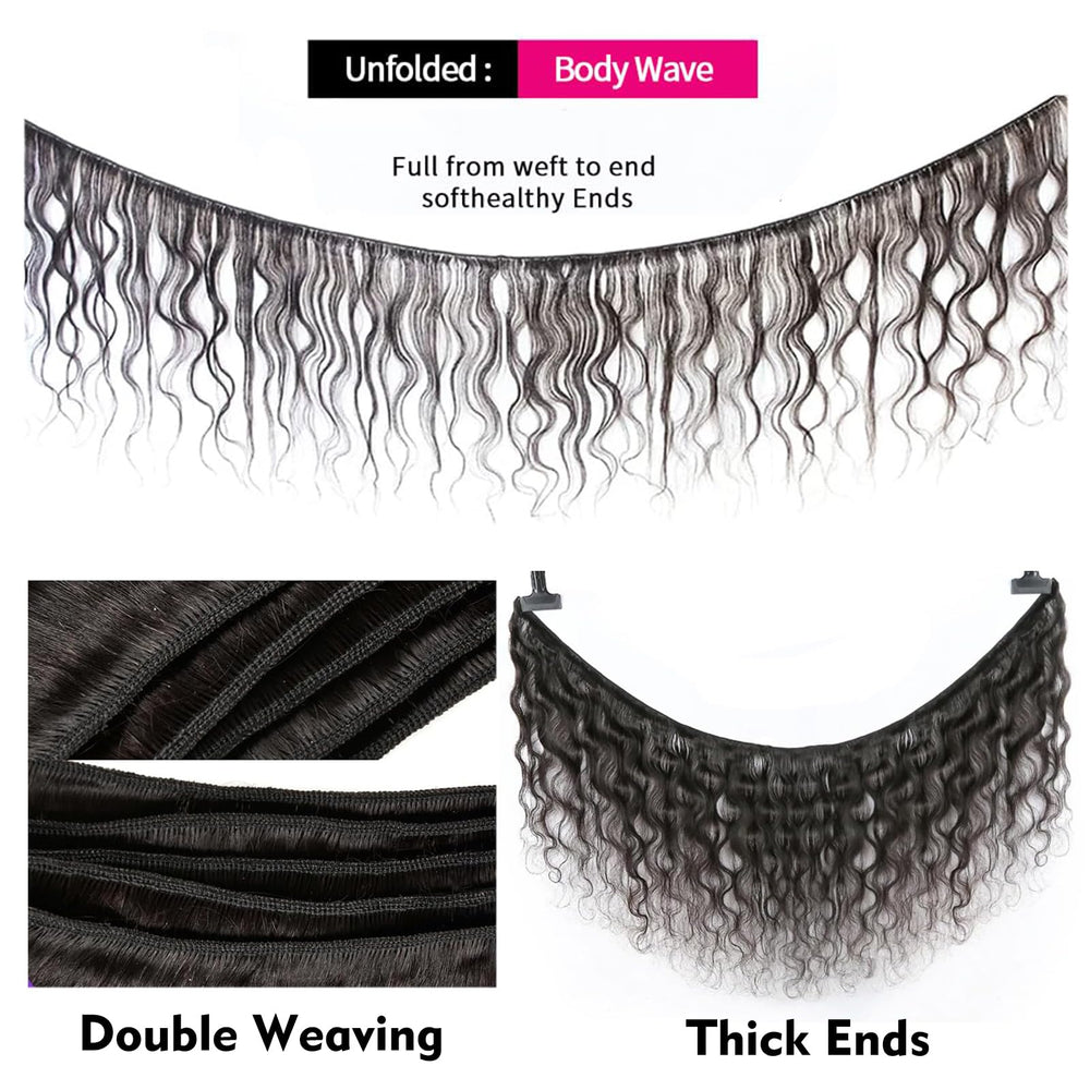 Boopwine body wave bundles weft closeup: strong double machine weft for durability