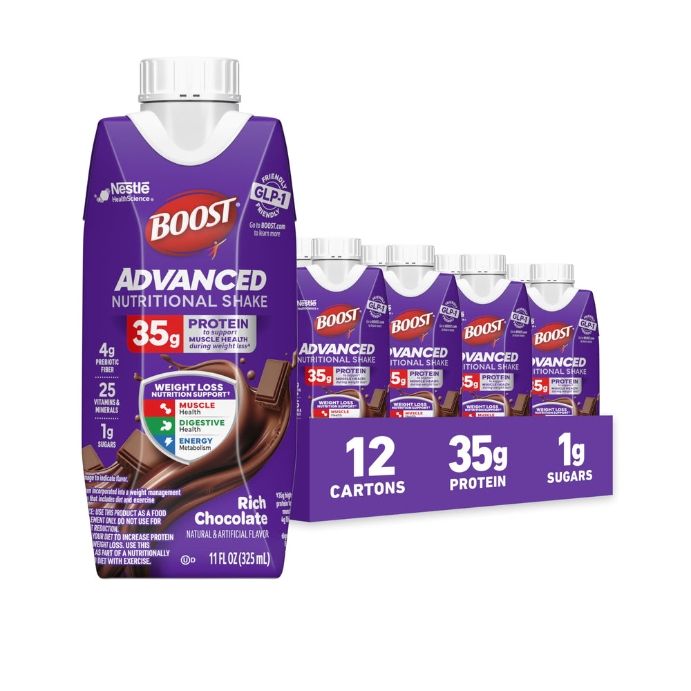 BOOST Advanced Protein Shake bottle front highlighting 35g protein per serving for muscle support