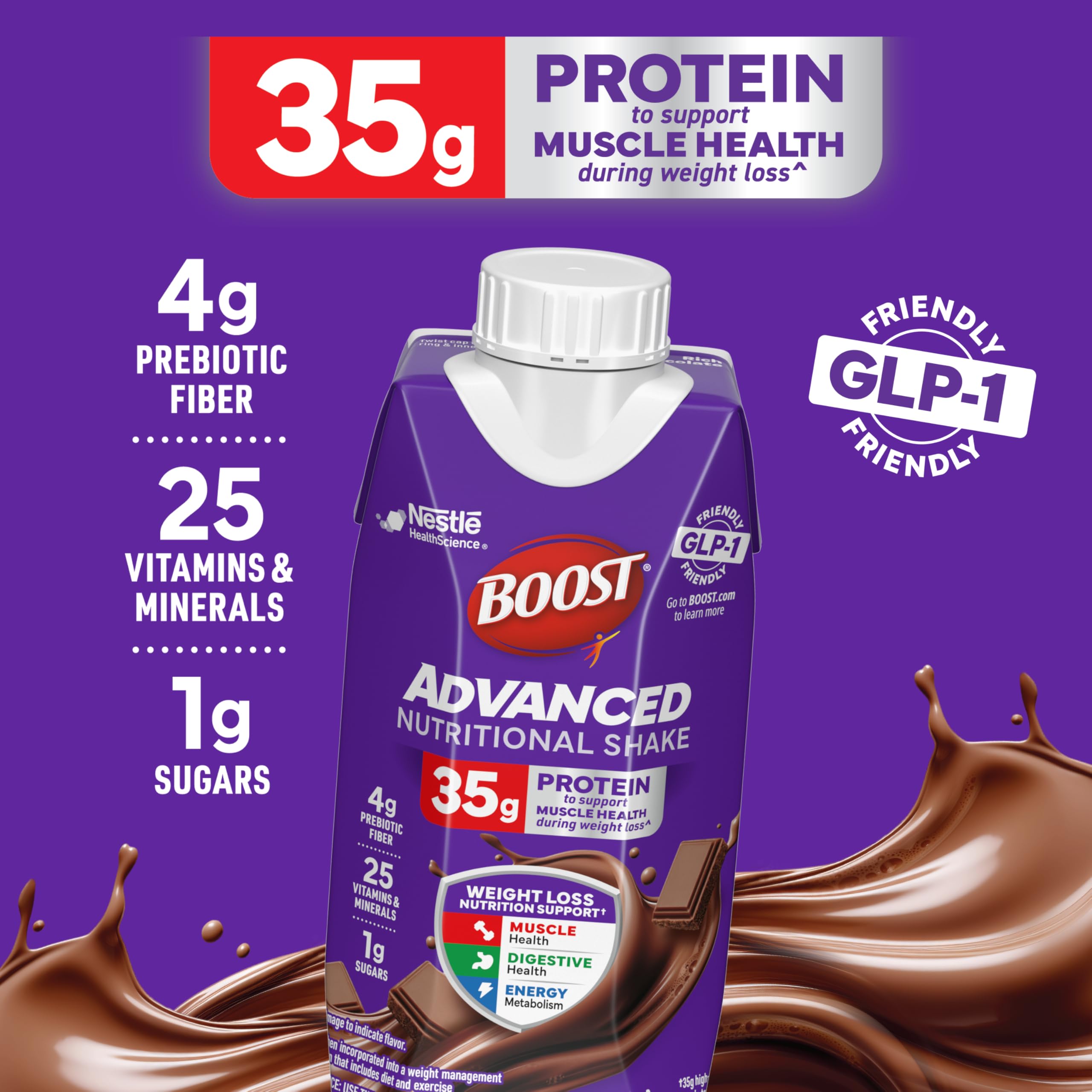 BOOST nutrition facts label highlights 8 B vitamins and 4g fiber for metabolic support