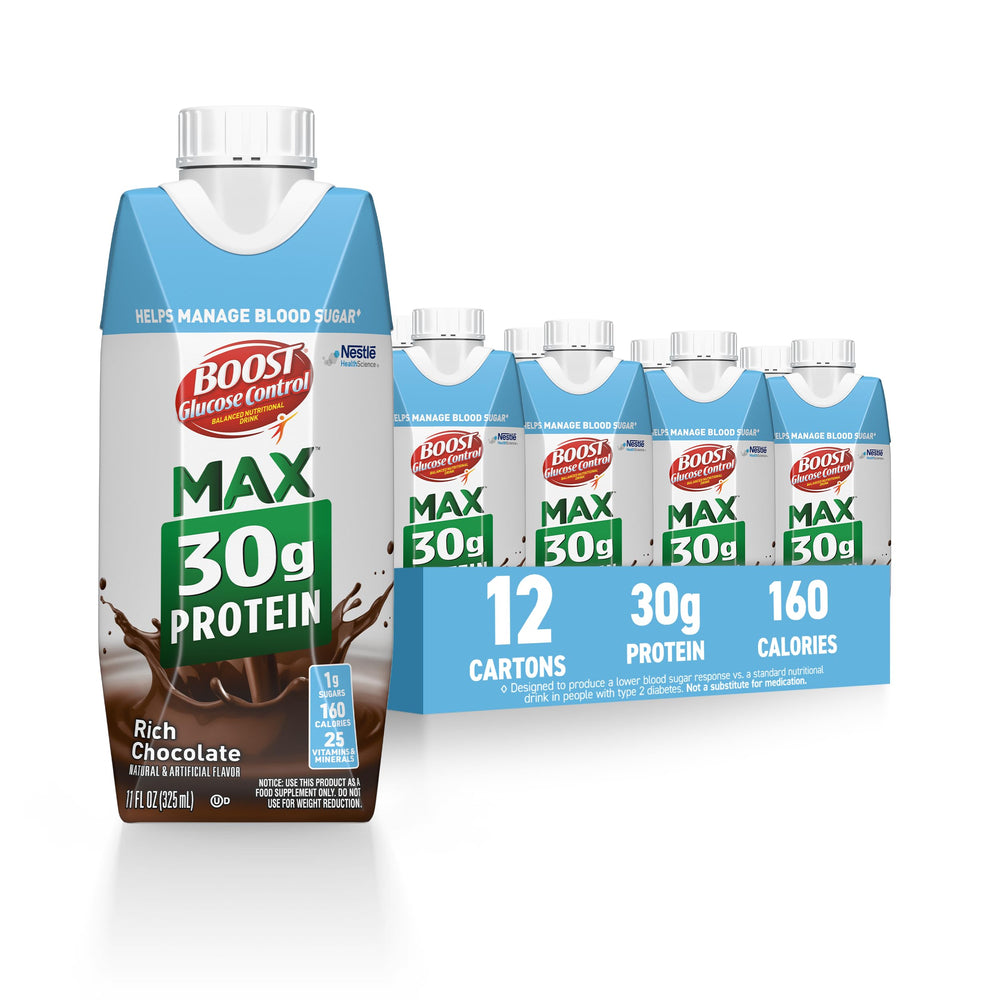 BOOST Glucose Control bottle with rich chocolate flavor for convenient high-protein nutrition
