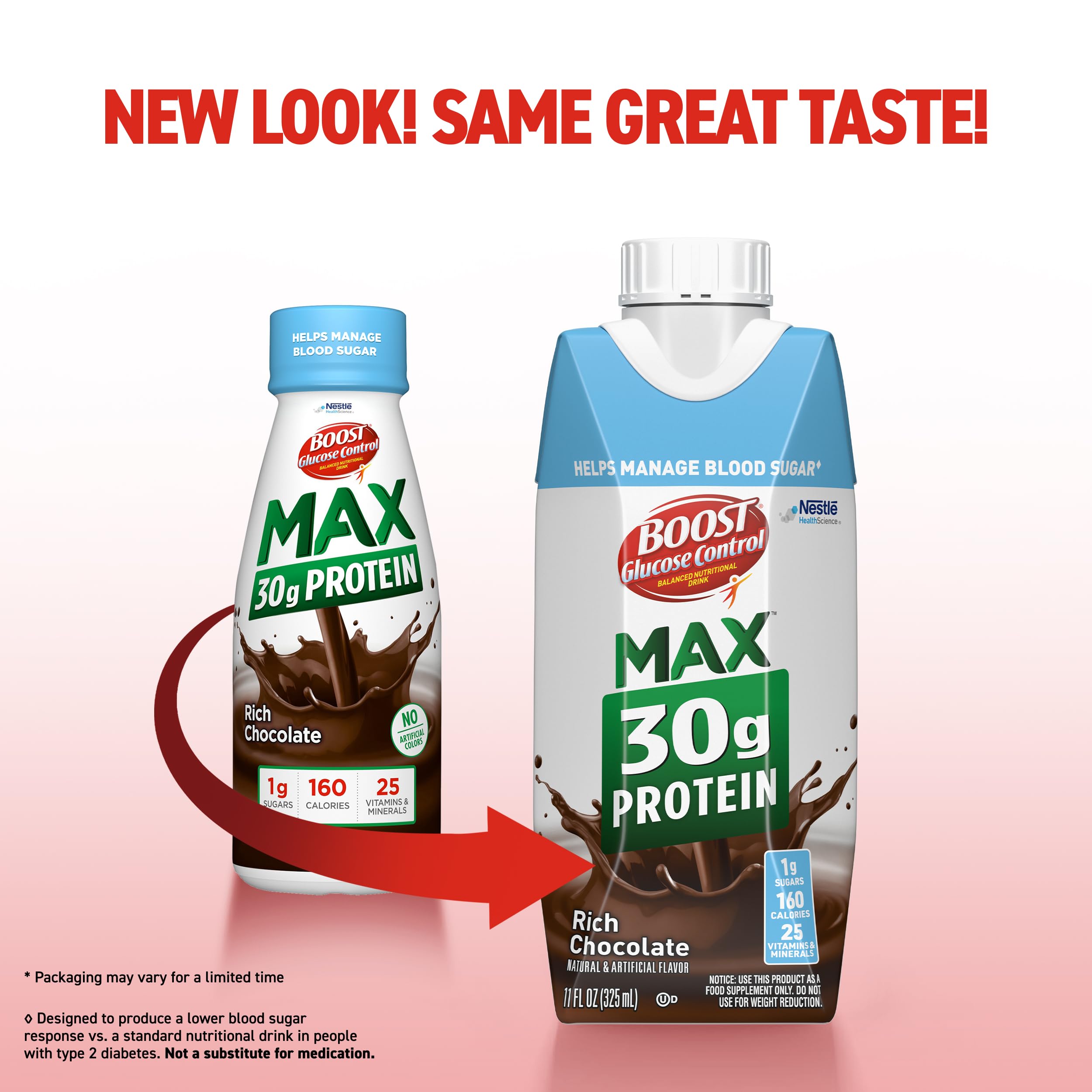 BOOST Glucose Control pour showing a silky shake for quick nourishment