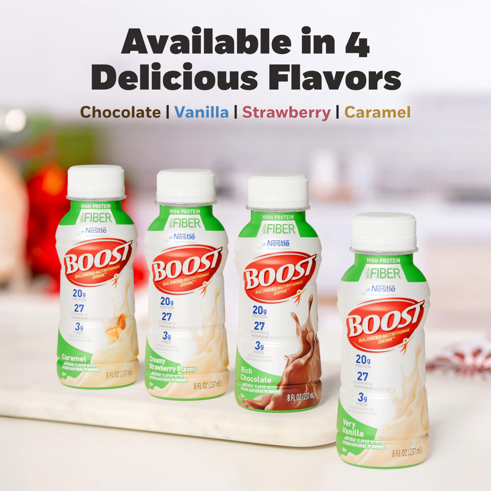 BOOST High Protein with Fiber 24-pack display indicating value and availability.