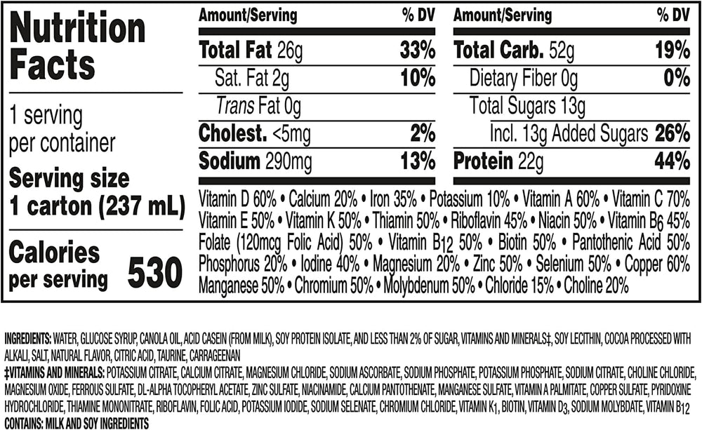 BOOST nutrition facts panel highlights calories and protein.