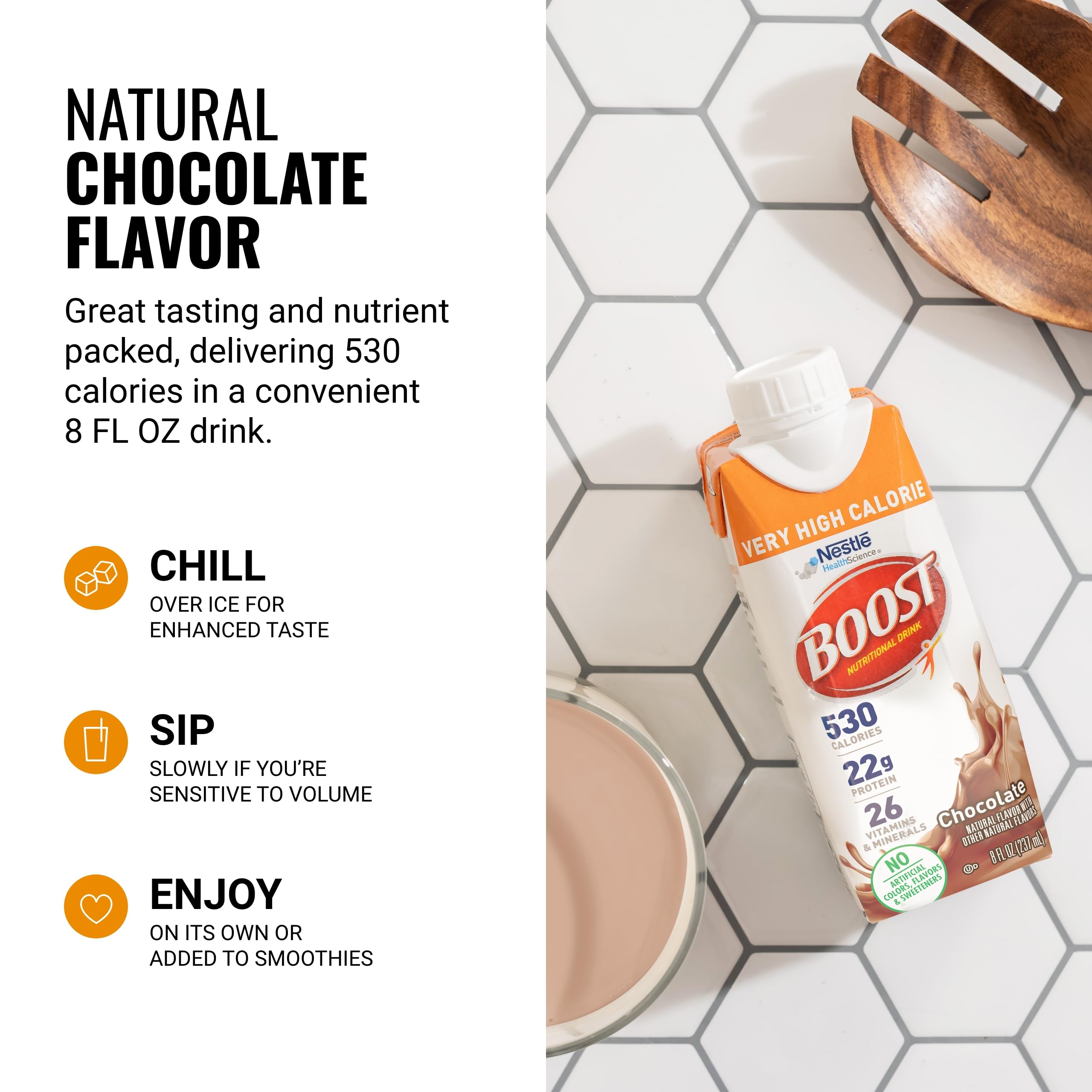 BOOST protein-boost close-up bottle signals 22 g protein per serving.