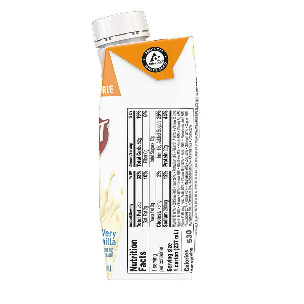 BOOST Very High Calorie bottle pour shows creamy texture ideal for snacks