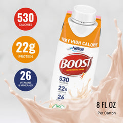 BOOST Very High Calorie Strawberry nutrition facts highlight vitamins and minerals for daily support.