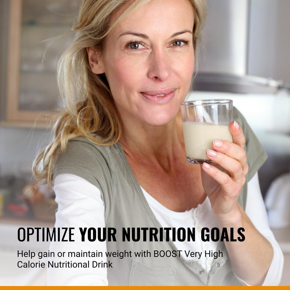 BOOST Very High Calorie Vanilla glass pour conveys creamy texture ideal for quick snacks