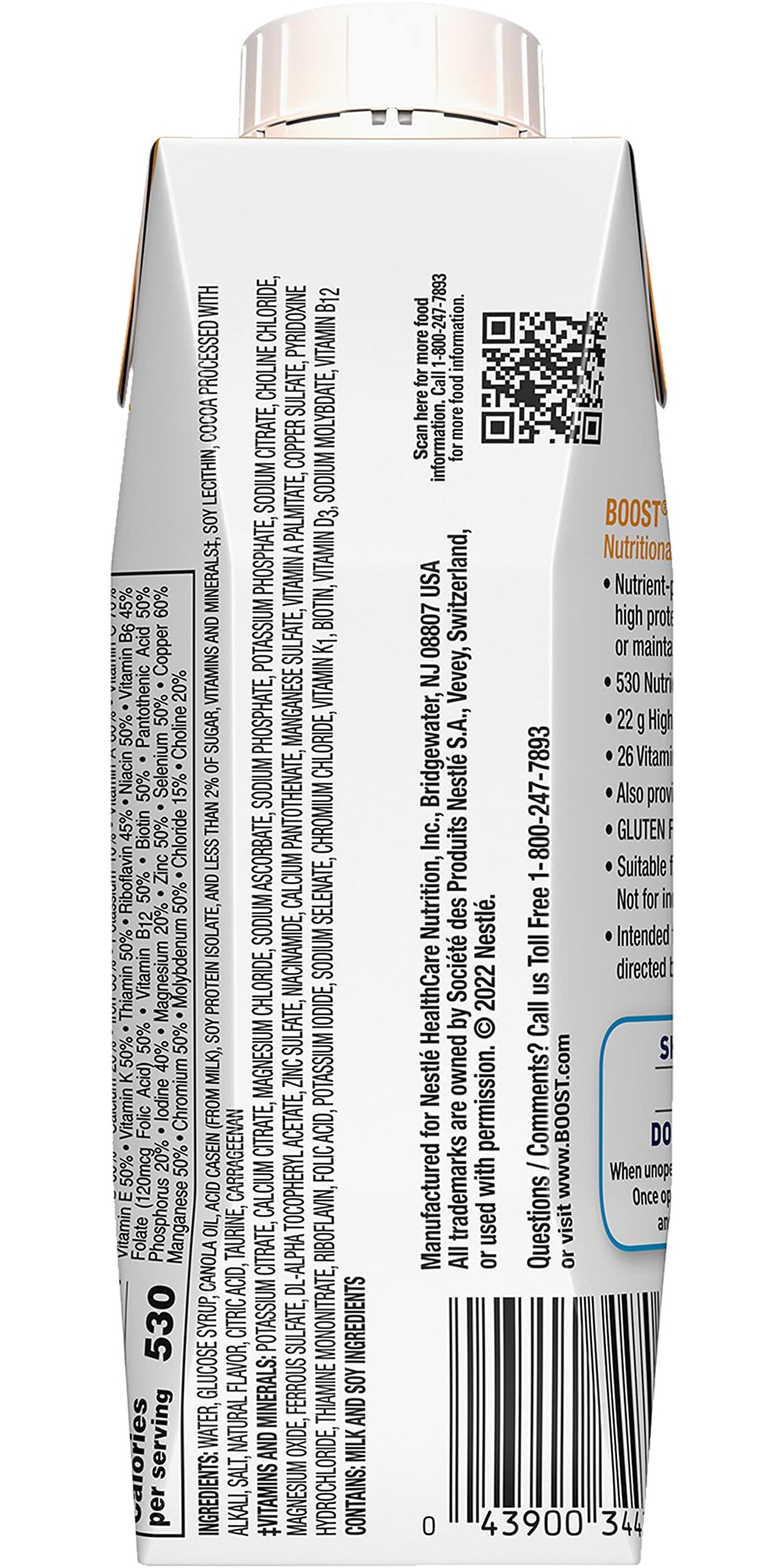 BOOST Very High Calorie bottle pour illustrating thick, calorie-dense texture for quick nourishment.