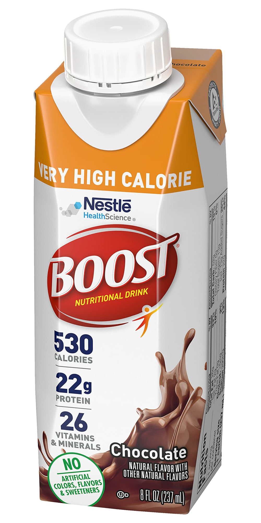 BOOST Very High Calorie packaging 12-count box emphasizes convenient nutrition on busy days.