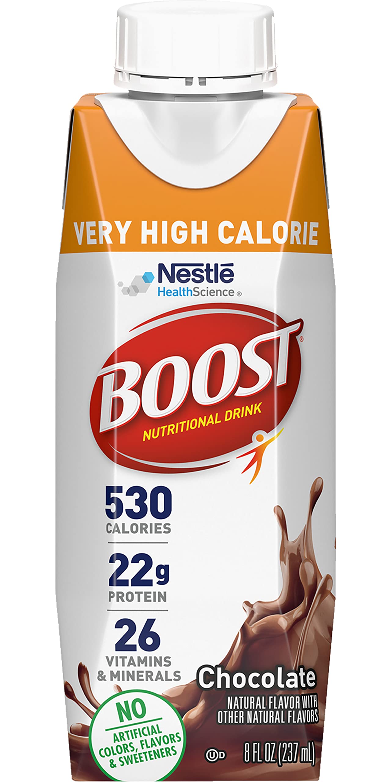 BOOST Very High Calorie strawberry bottle supports weight goals with protein and vitamins.