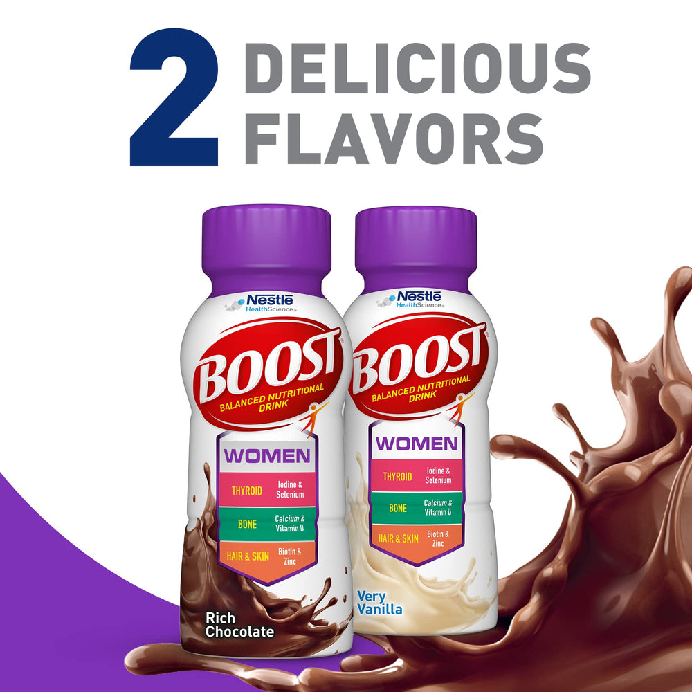 BOOST Women Rich Chocolate splash suggests creamy flavor and satisfying texture
