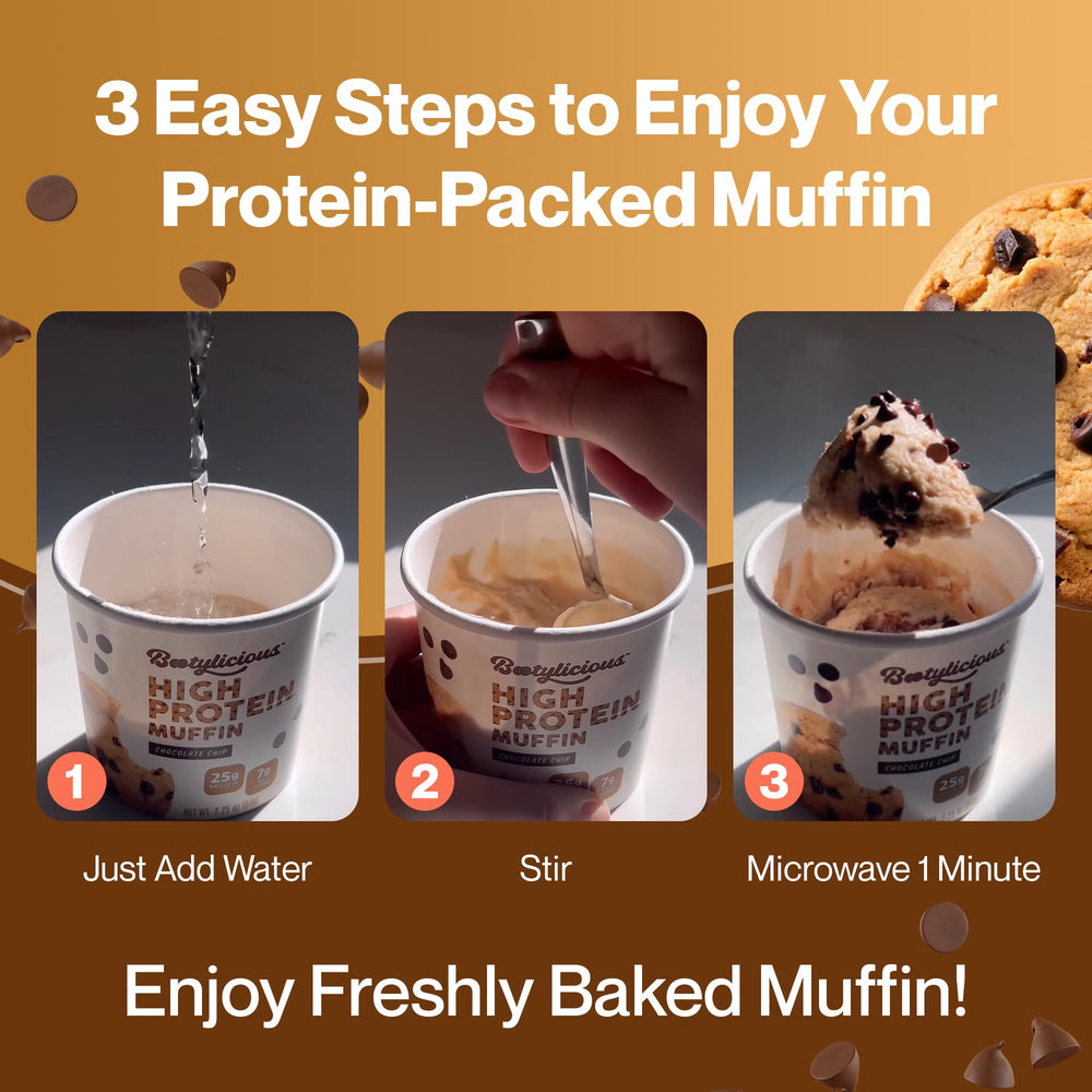 Bootylicious Chocolate Chip muffin, tasty protein snack on-the-go.