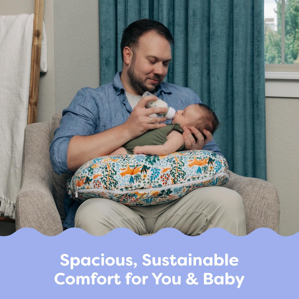 Boppy Nursing Pillow machine-washable cover for easy cleanup.