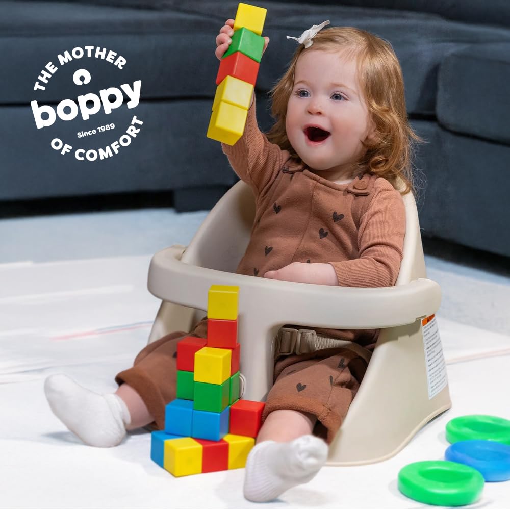 Oatmeal color blends with kitchen decor for Boppy Proper Posture seat.