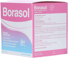 Borasol antiseptic powder bottle for refreshing intimate hygiene.