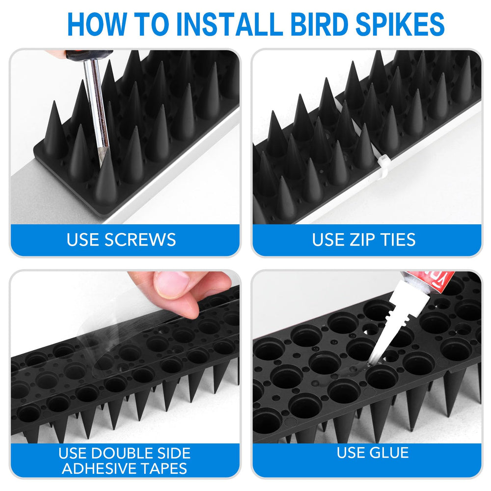 BORHOOD Bird Spikes on fence rail provide durable perching deterrence.