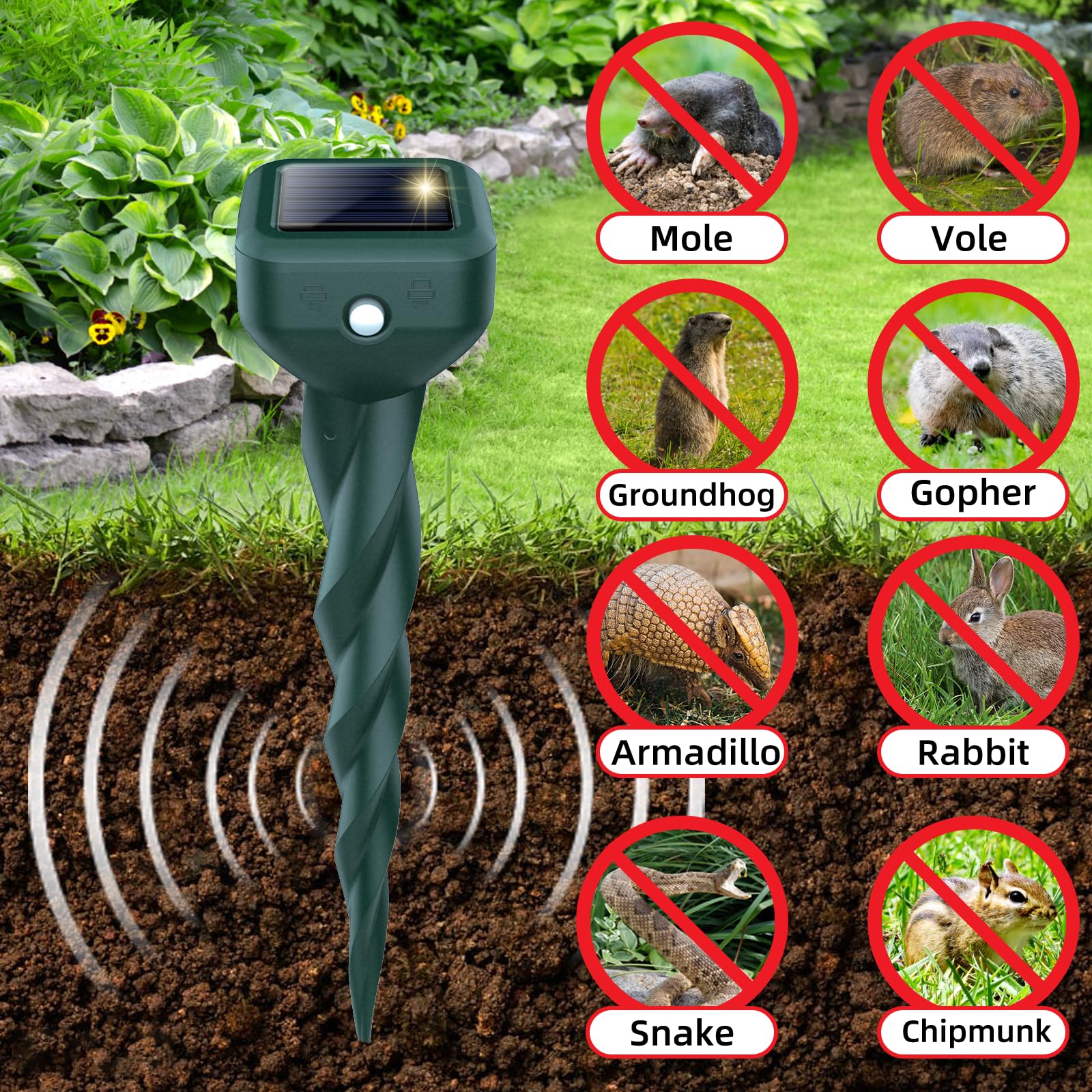 BORHOOD ultrasonic-deterrent stake close-up with rugged build.
