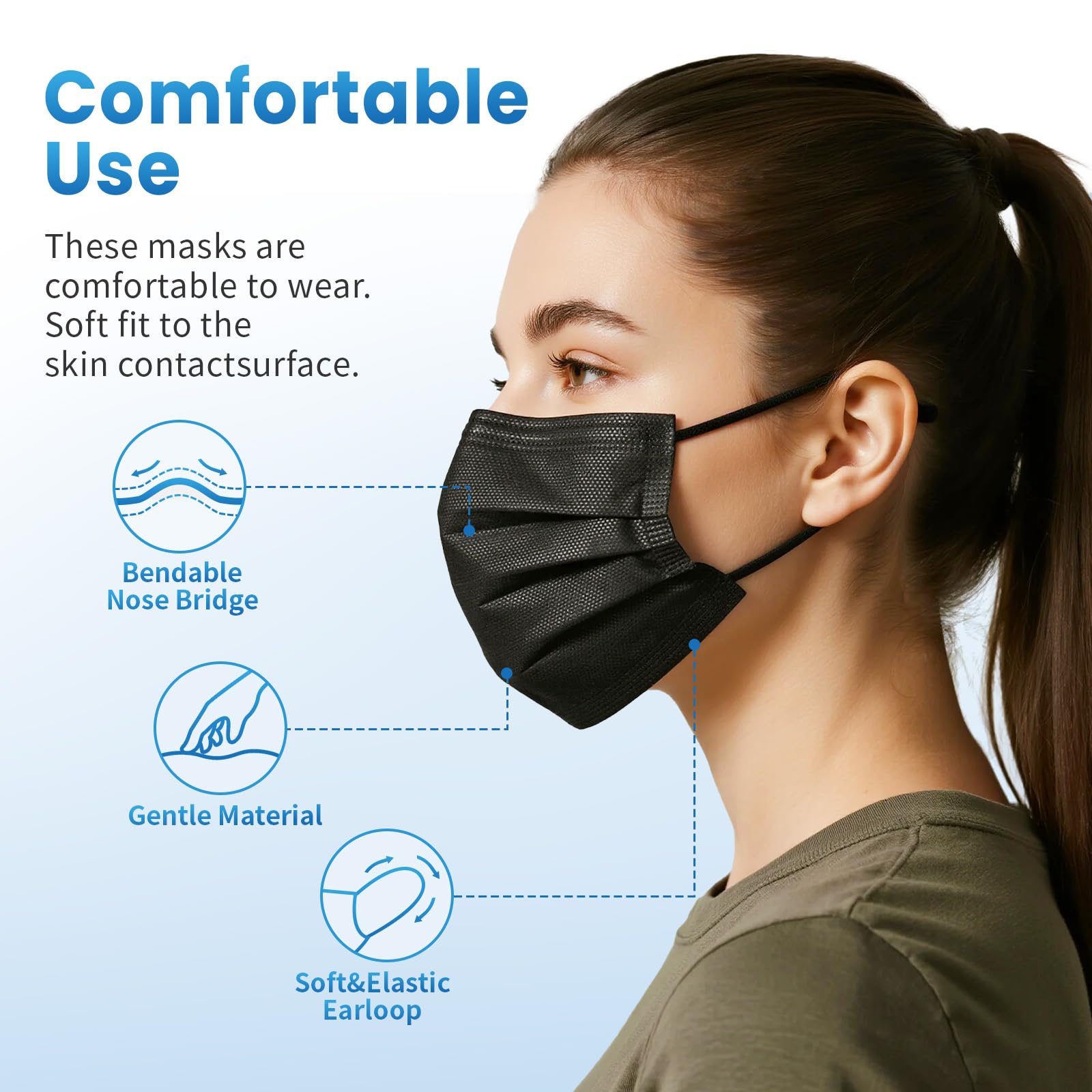 Borje 3-ply non-woven fabric mask provides breathable daily wear.