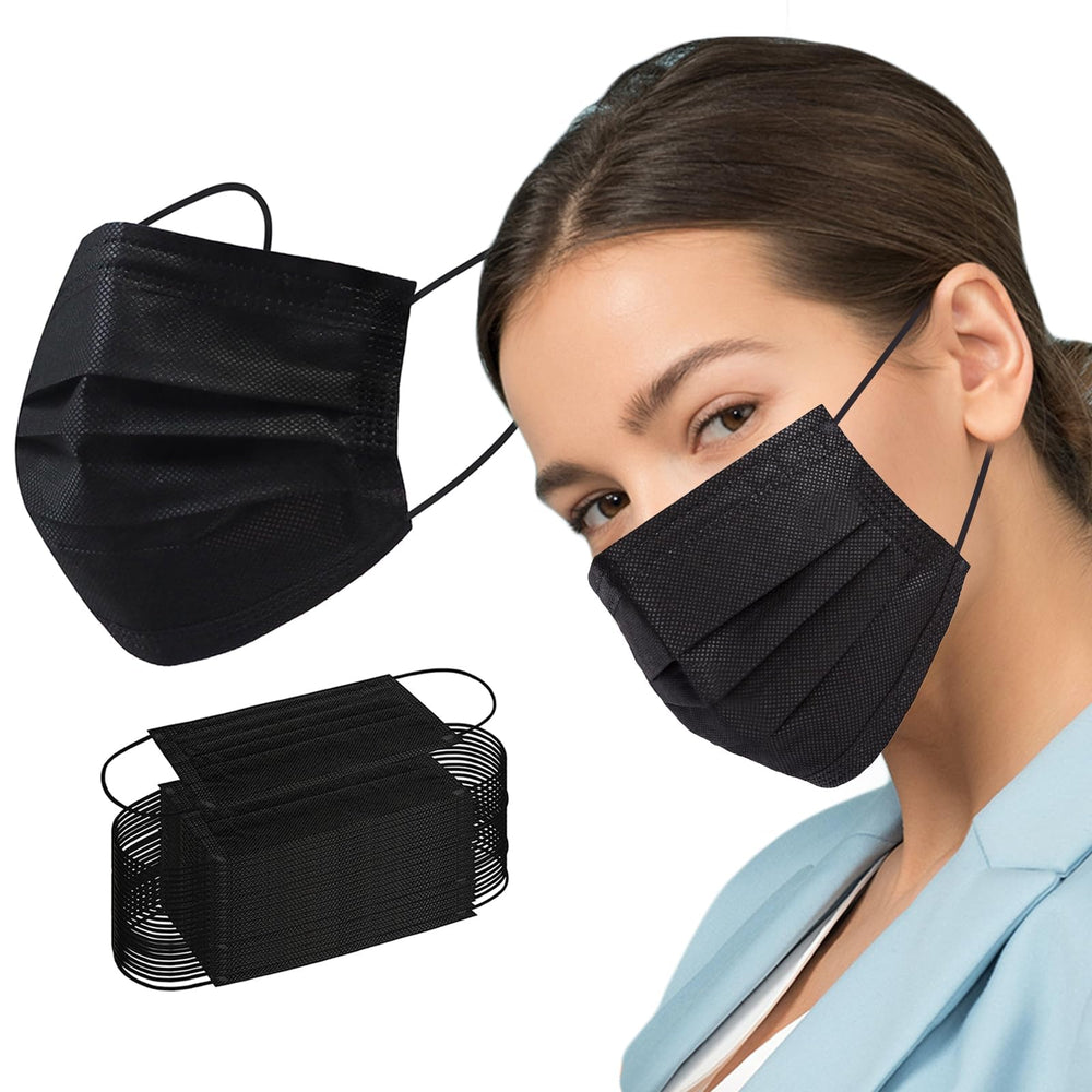 Borje disposable black mask pack shows 100pcs for everyday non-medical use.