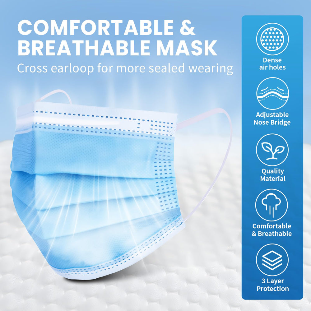 Compact 100-mask package for easy stocking at home or work.