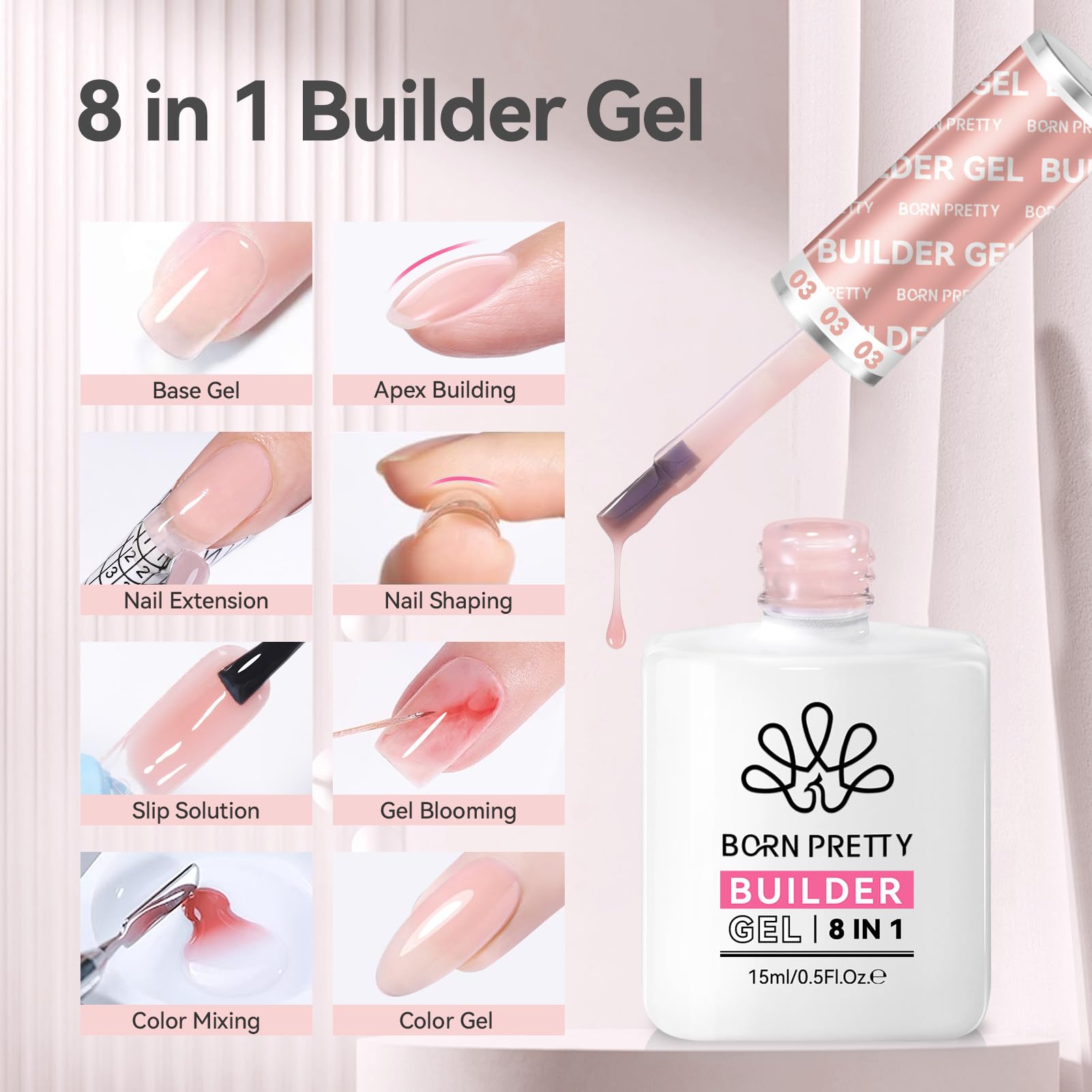 Born Pretty 8-in-1 apex-building gel curing under lamp for solid structure