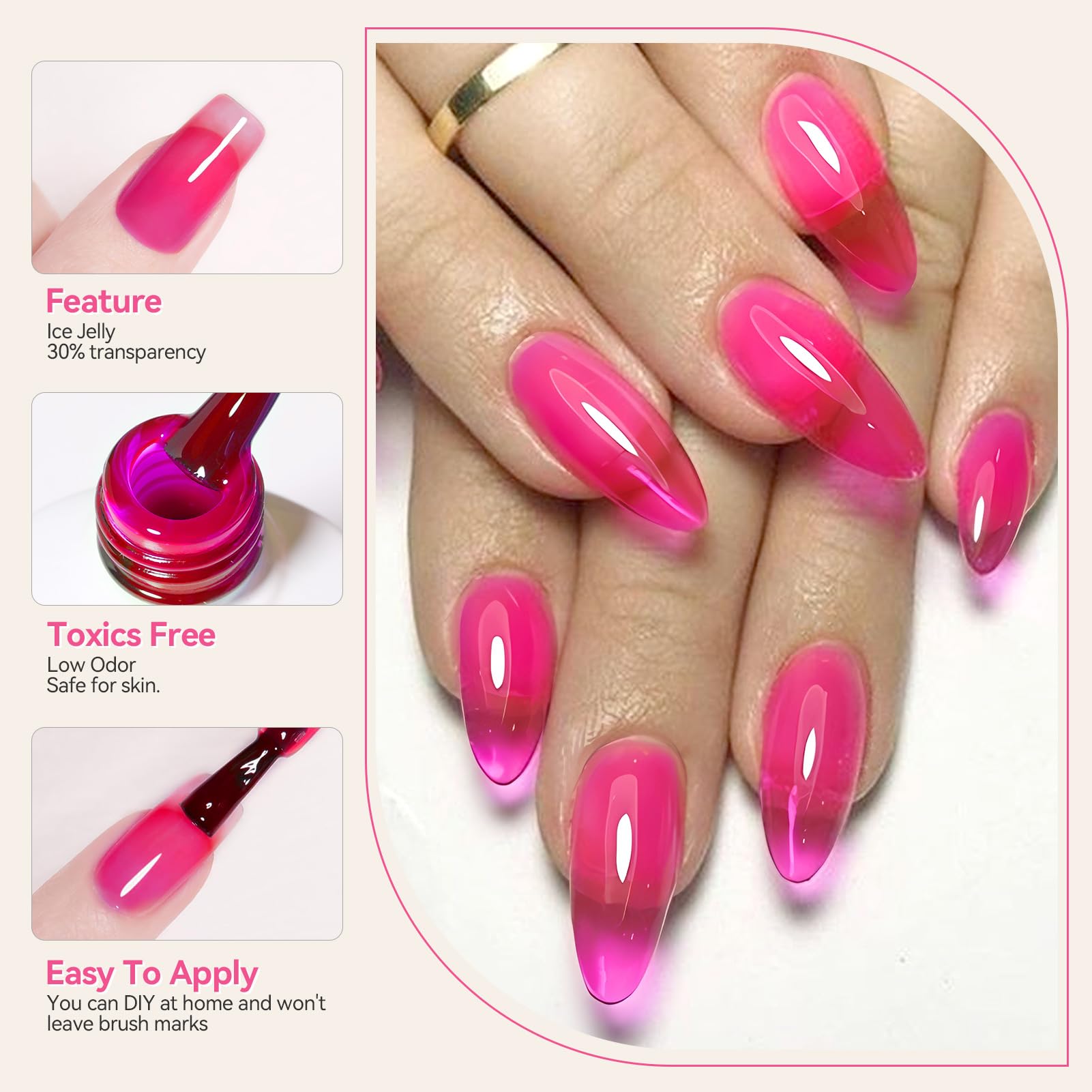 Born Pretty Jelly Gel Glossy Finish demonstrates sheer layers for glassy shade build
