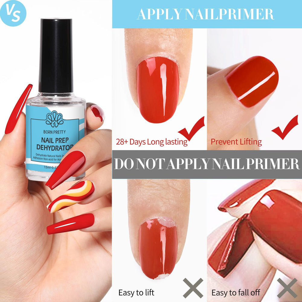 Dehydrator dries the nail bed leaving an oil-free surface.