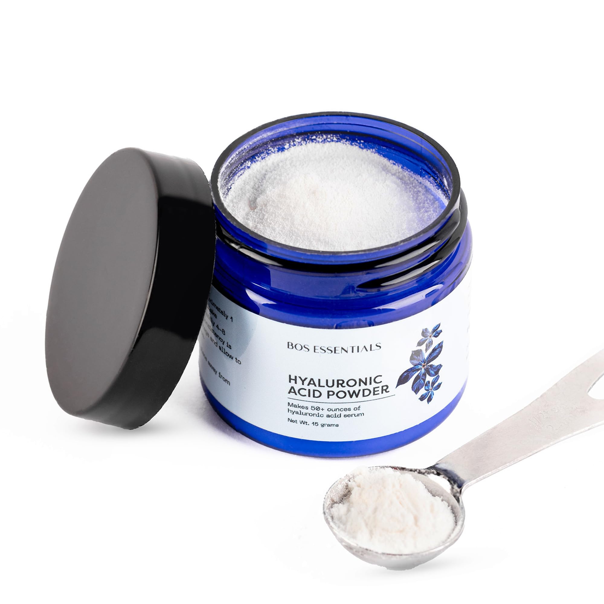 Bos Essentials Pure Hyaluronic Acid Powder bottle for DIY hydration in daily skincare