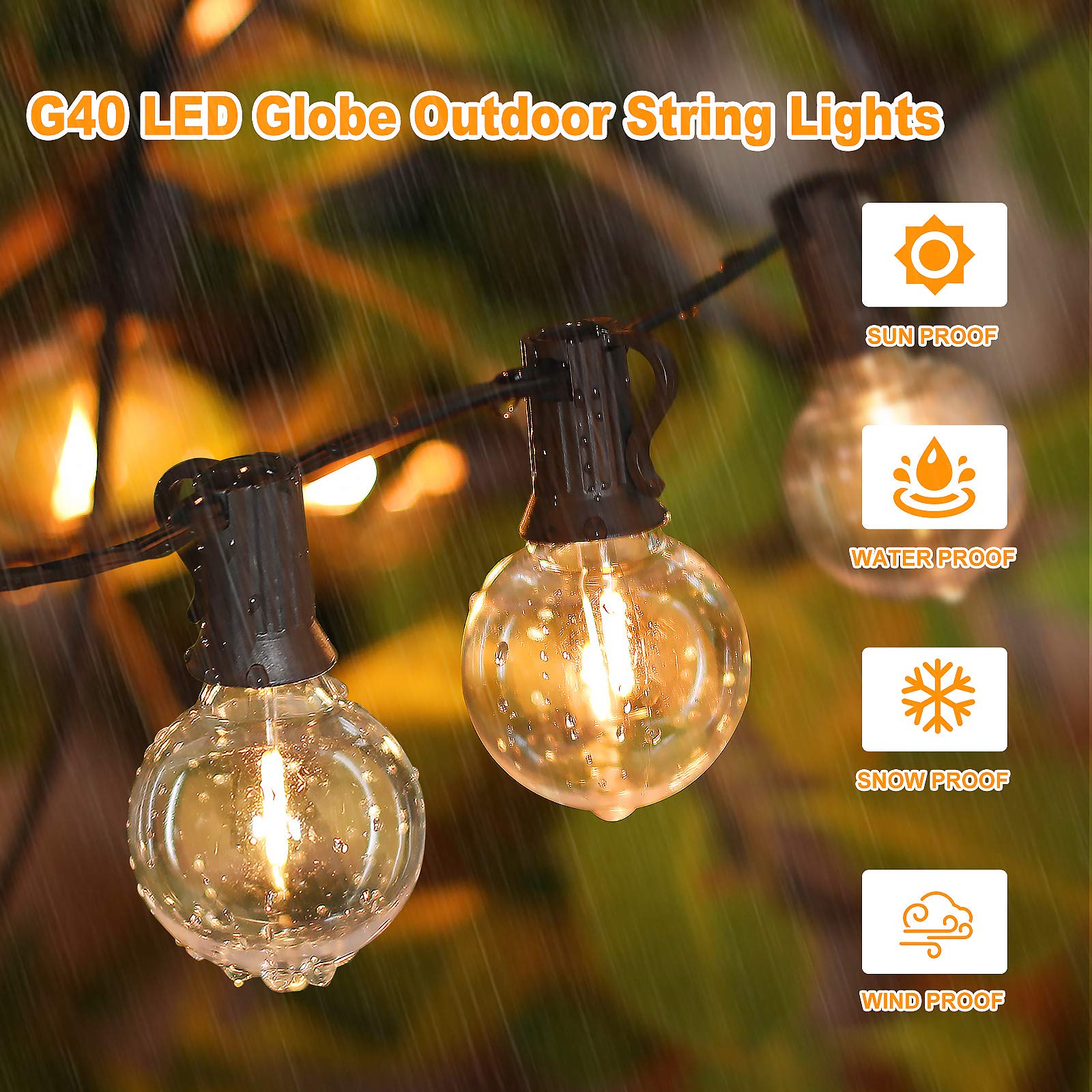 Bosceos waterproof outdoor string lights endure rain and sun.