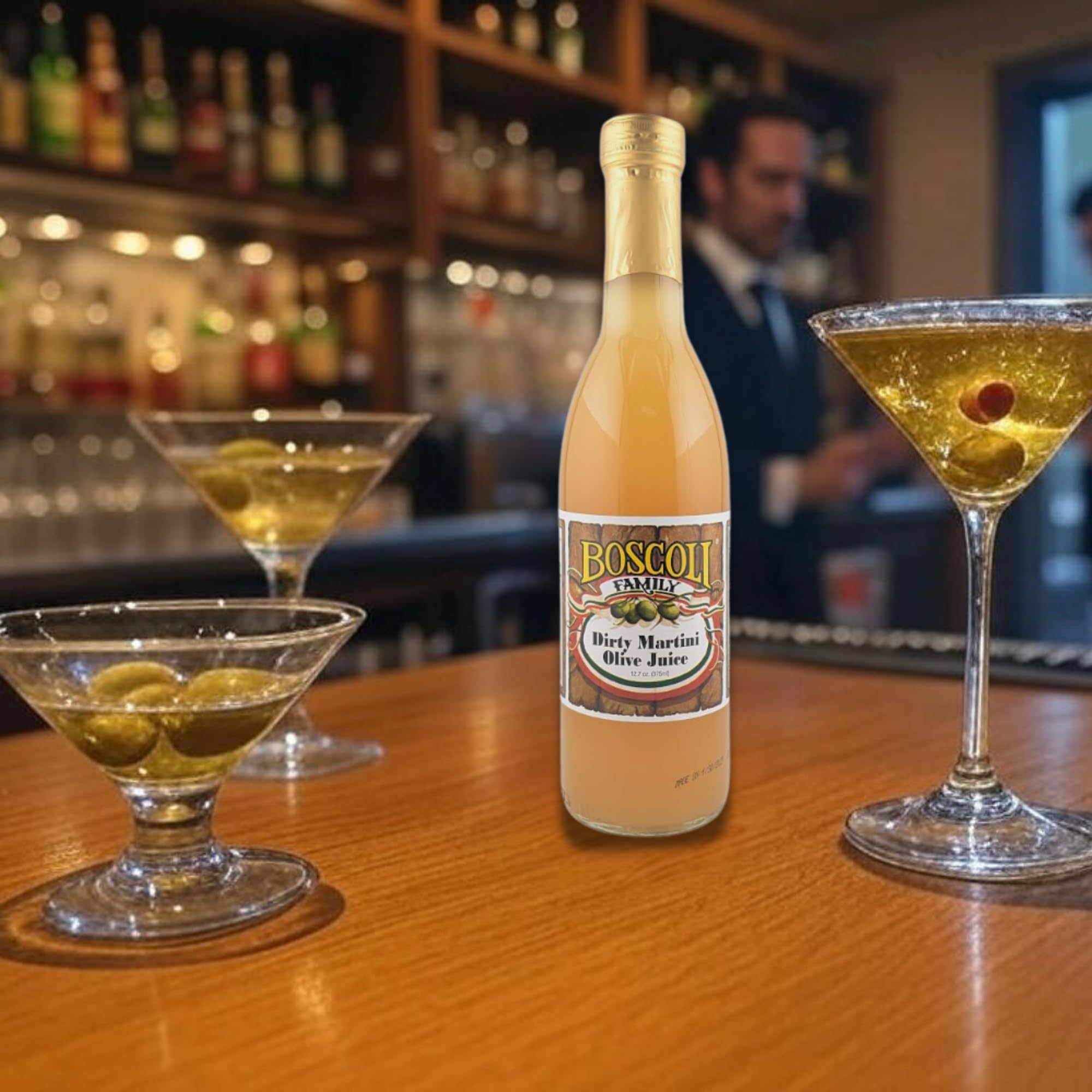 Boscoli bar display—premium cocktail mixer ready for entertaining guests.