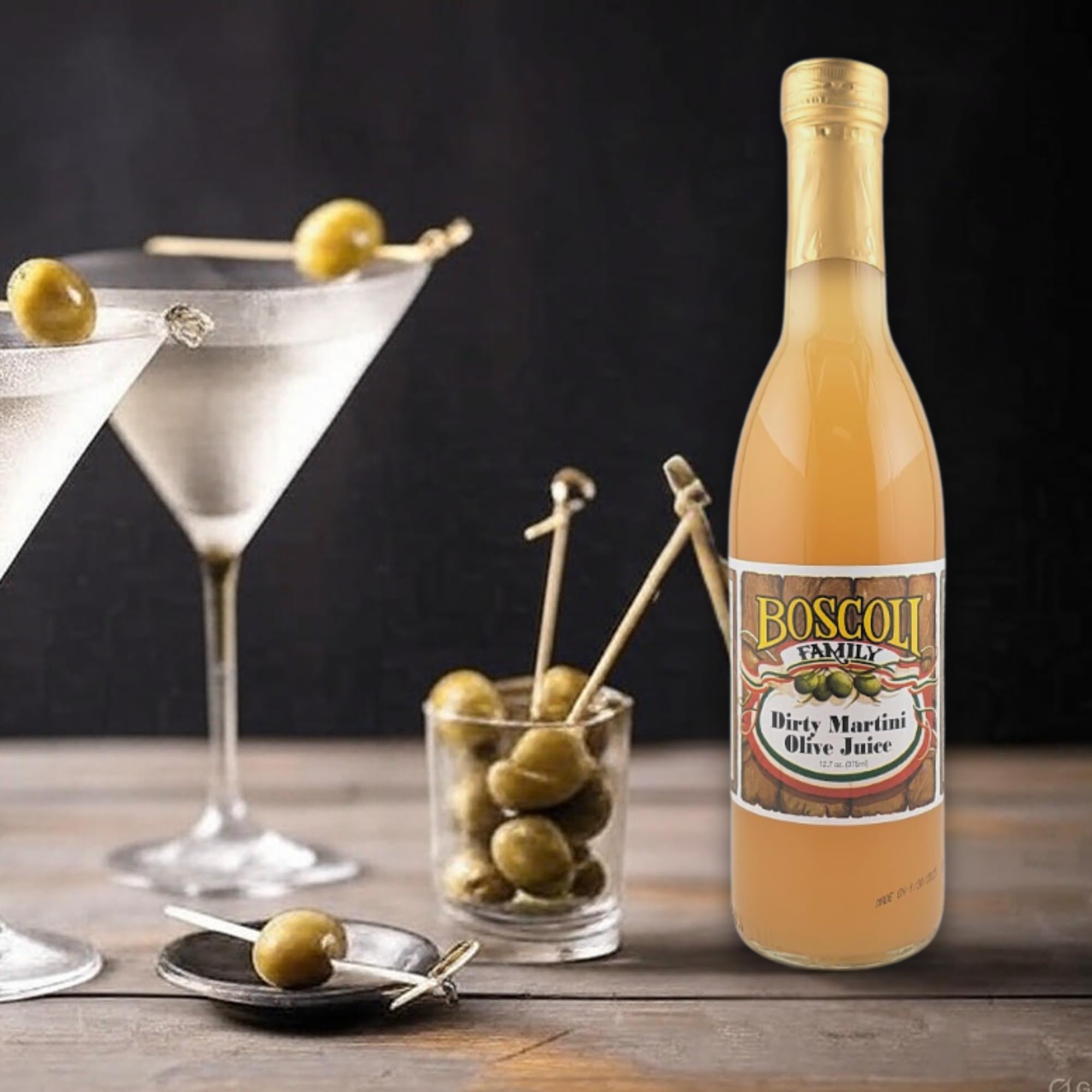 Boscoli olive brine for Bloody Mary—bold, savory kick.