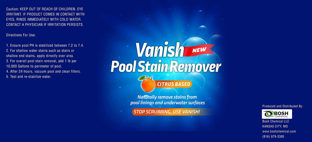 Bosh Chemical Vanish poured into pool to target stubborn stains.