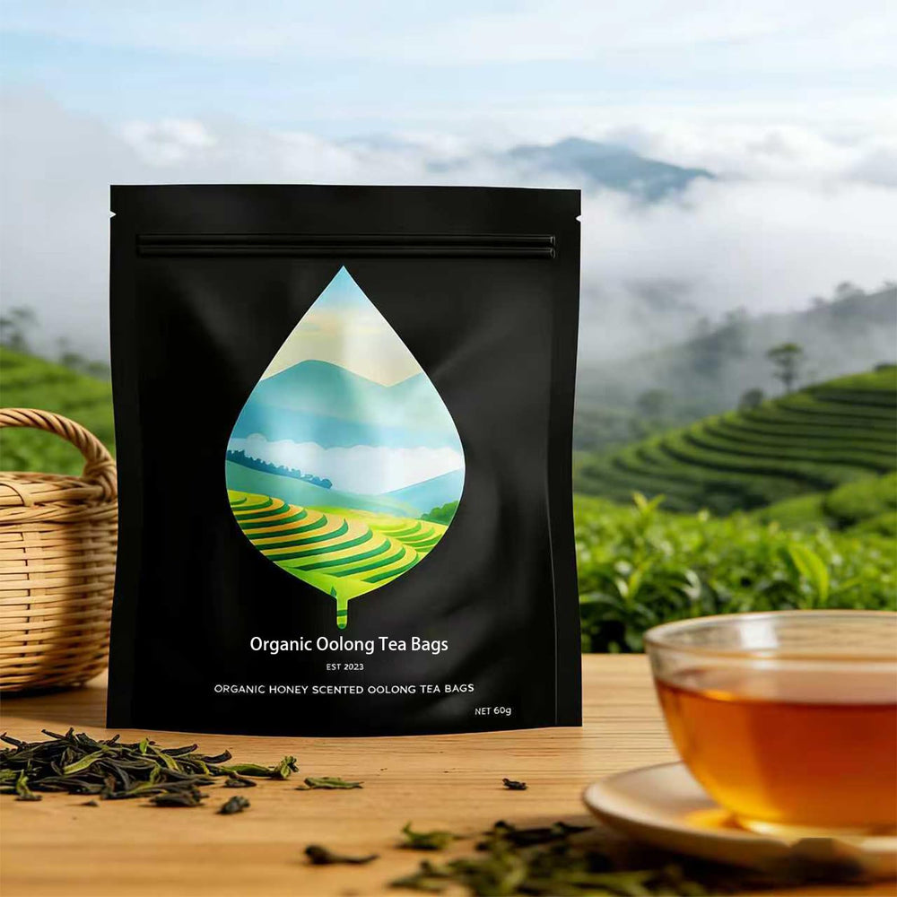 Bosteda Pipi Oolong tea bags box front, premium whole leaf blend for refined flavor.
