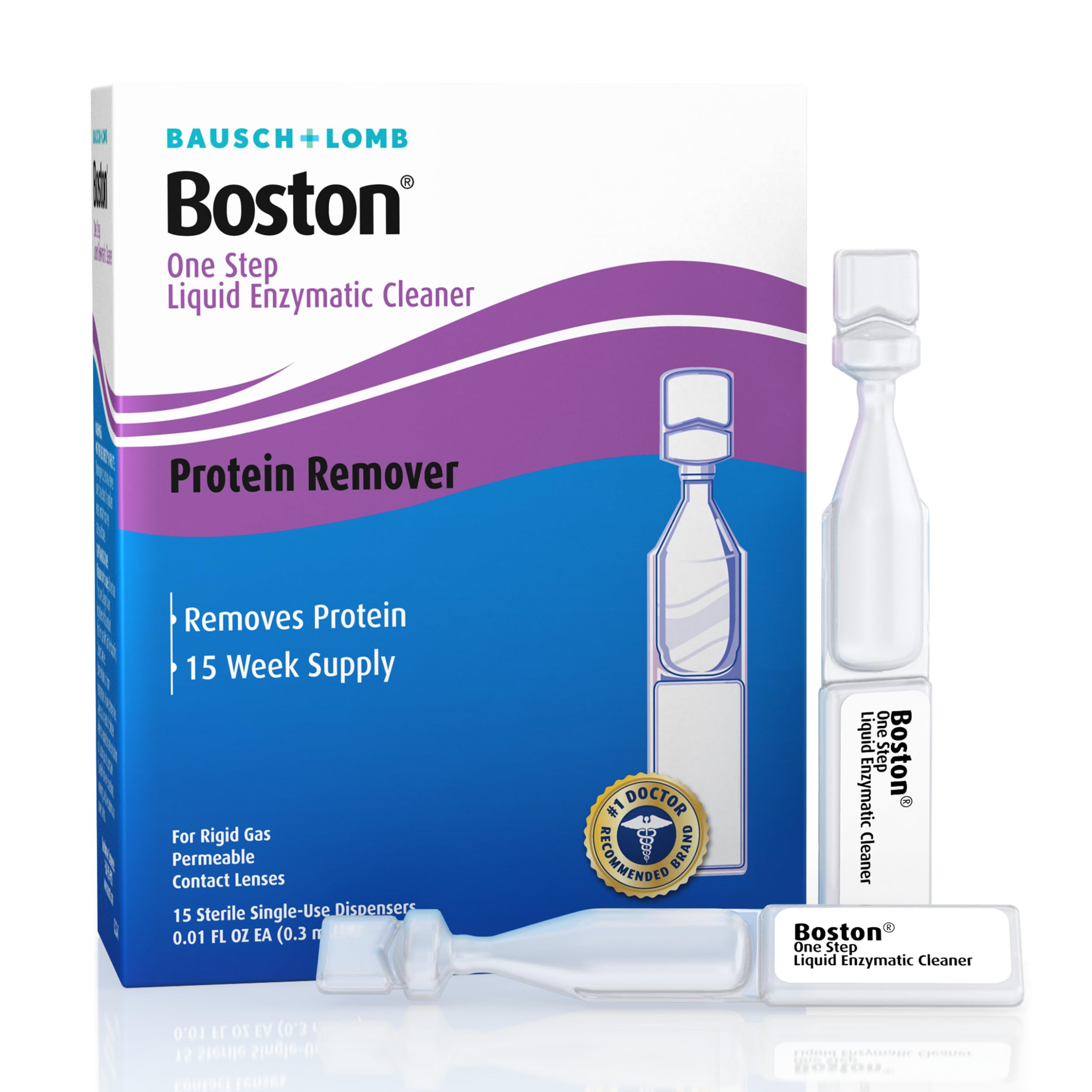 Boston One Step enzymatic cleaner dispensing during use supports easy lens care.