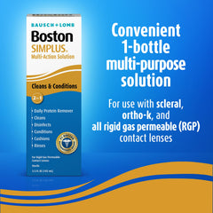 Boston SIMPLUS lens case filled with solution prepares lenses safely