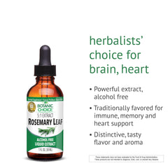 Botanic Choice Rosemary Leaf Liquid Extract bottle beside a cup of tea.