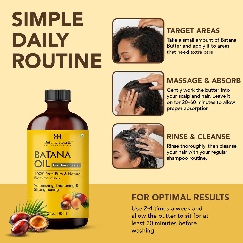 Apply Botanic Hearth Batana Oil to hair ends for nourishment and smoother texture