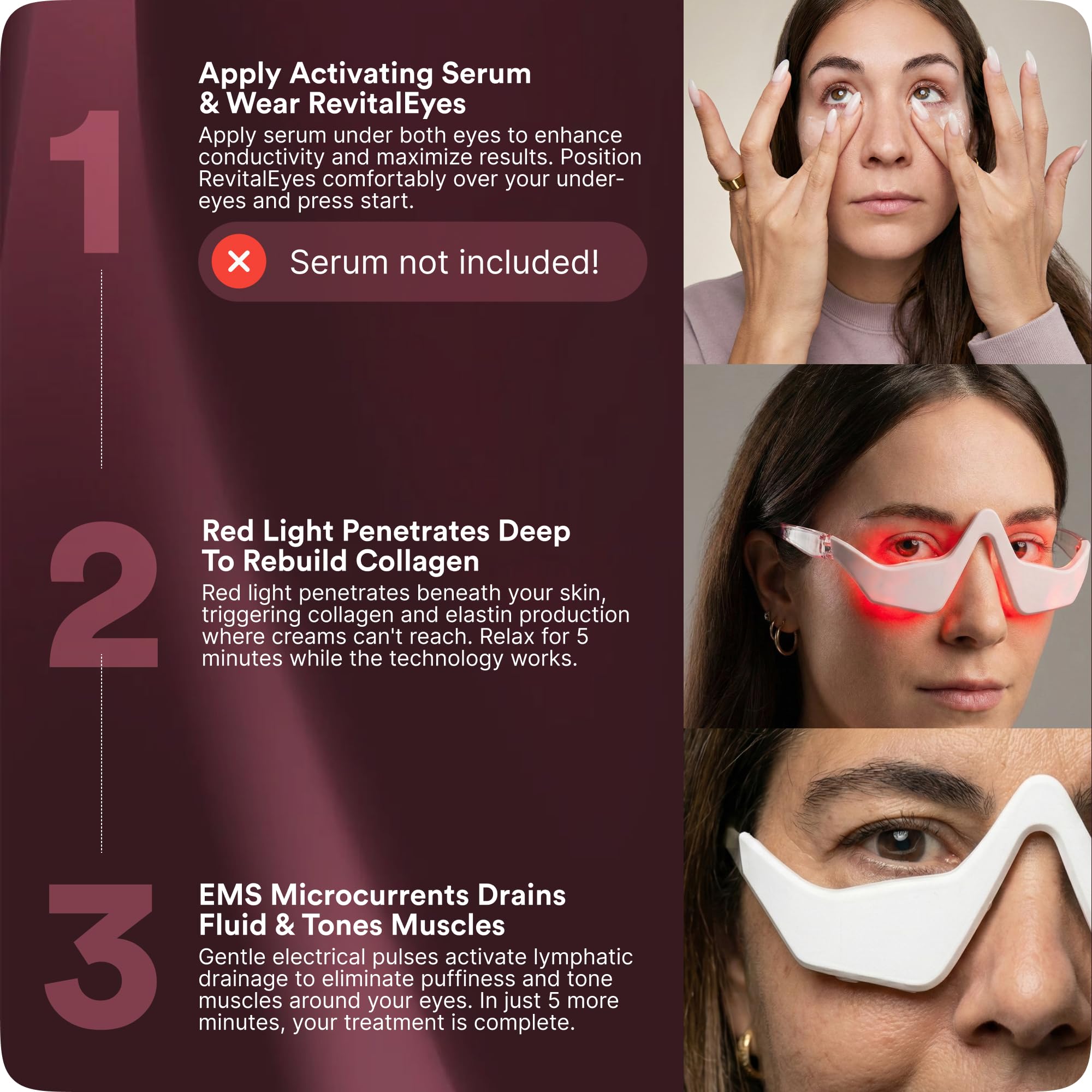 Under-eye area ready with BOTANIQUE PARIS RevitalEyes conductive gel for light therapy