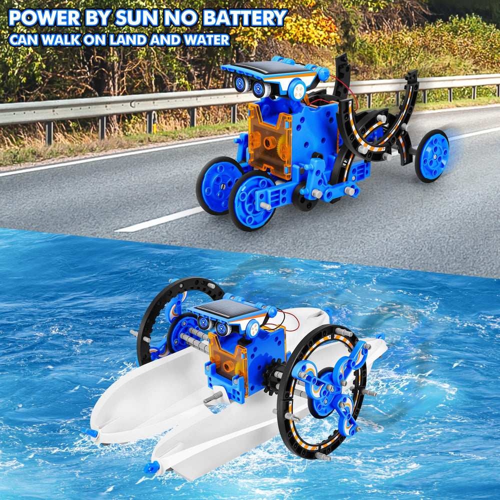 Bottleboom solar panel and engine section emphasizes clean energy learning.