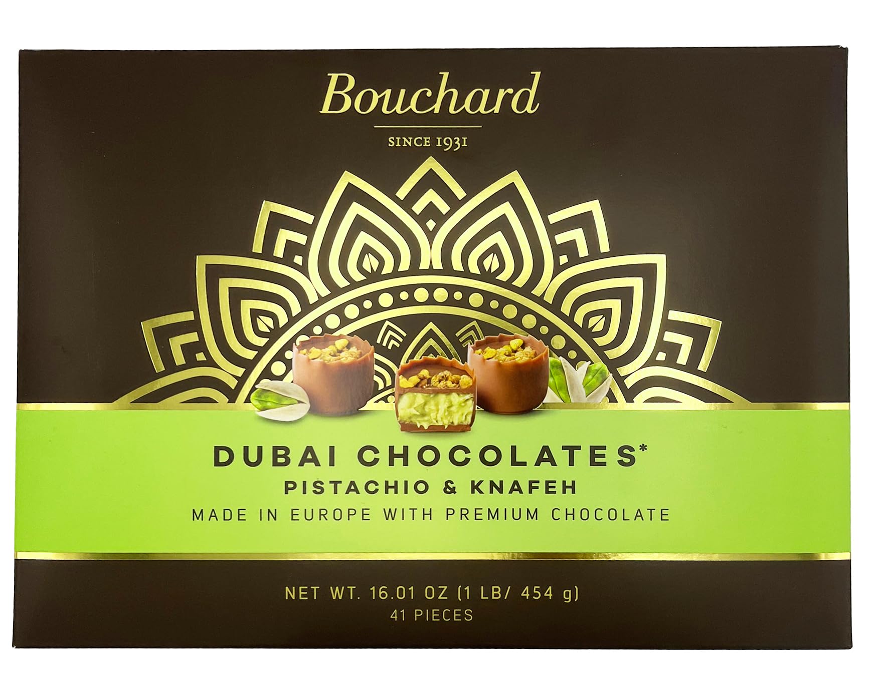 Bouchard Dubai Chocolates Pistachio & Knafeh box, great for gifting.