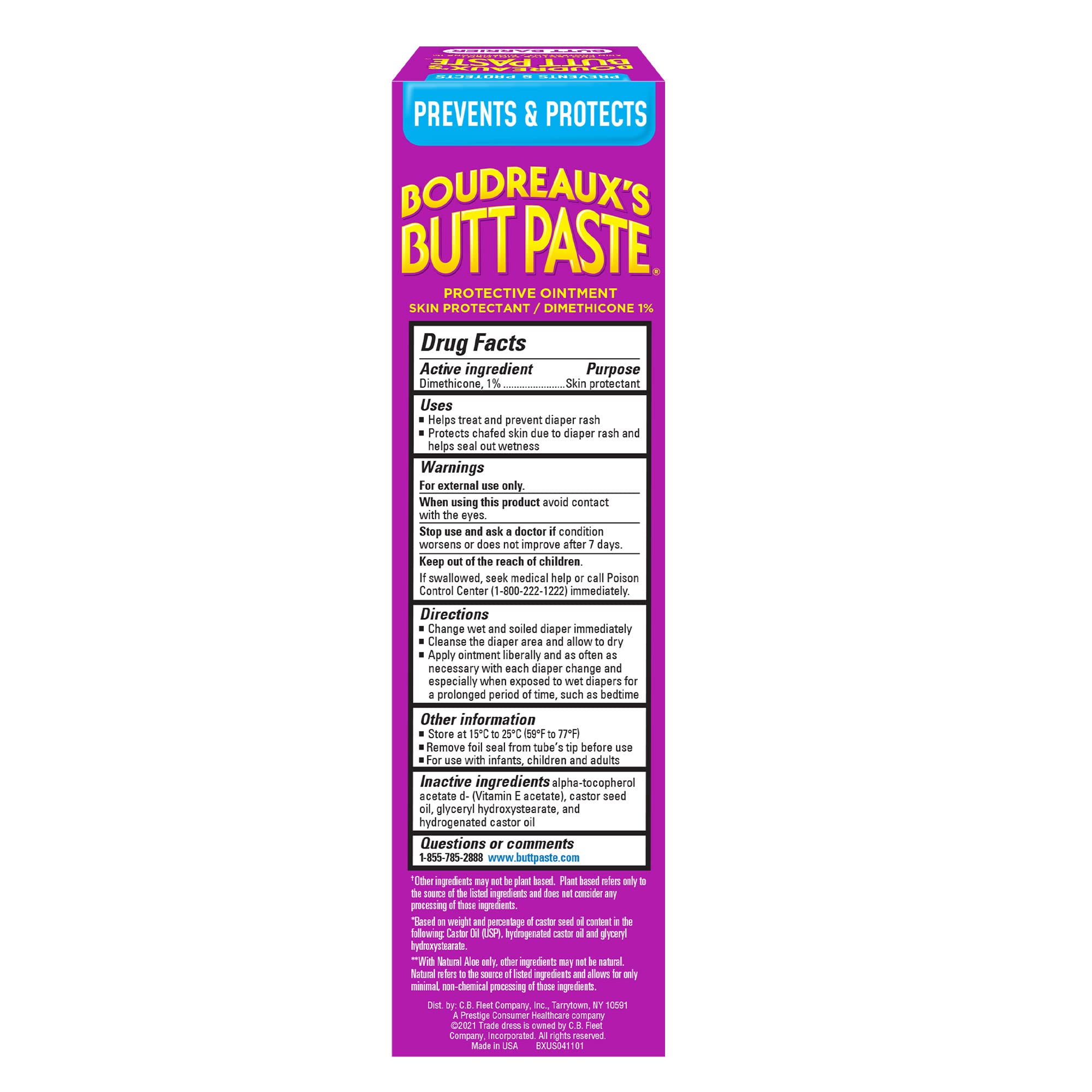 Free from petrolatum, parabens, dyes, talc, and preservatives.