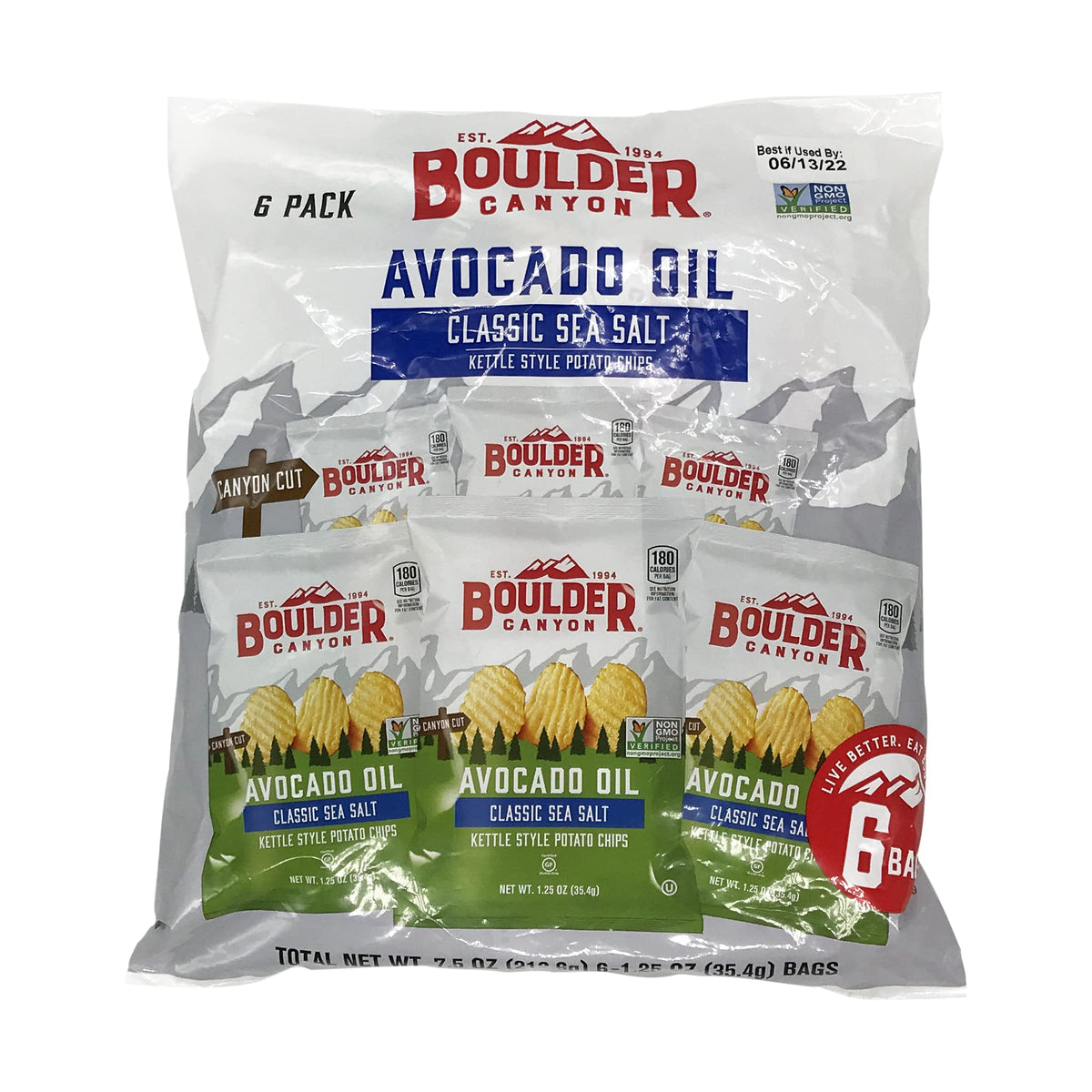 Boulder Canyon avocado oil sea salt potato chips bag 1—crisp, savory crunch.