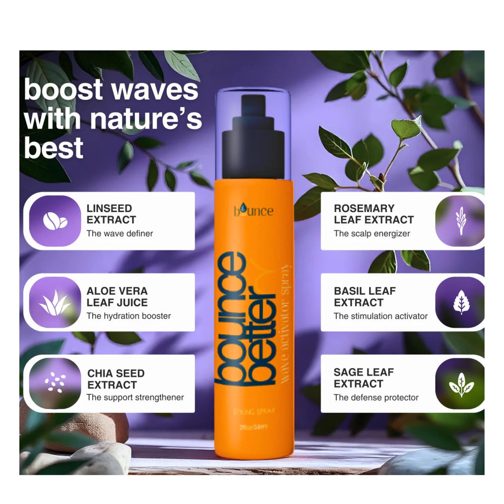 Bounce Style leave-in conditioner spray provides moisture for healthy-looking waves.