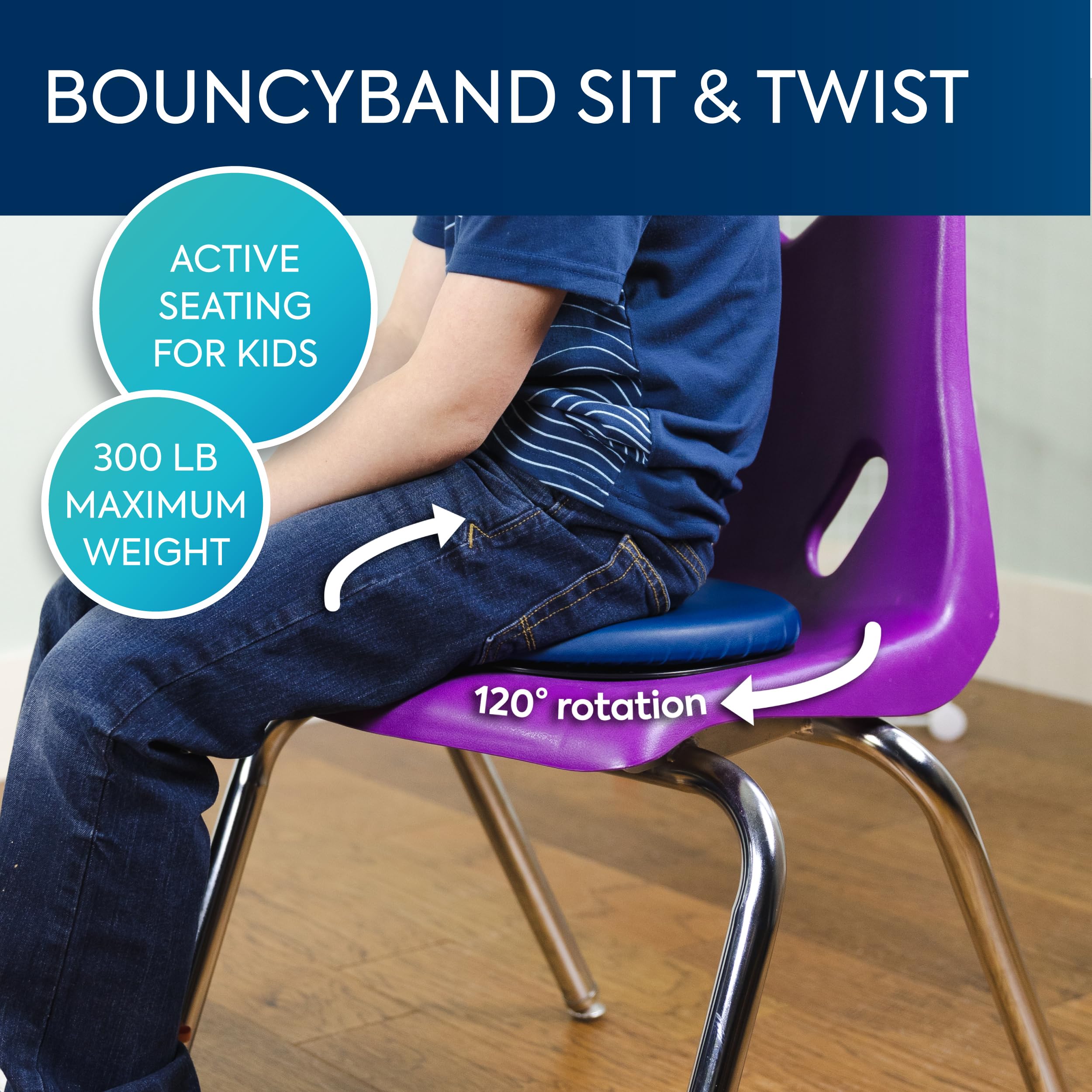 BouncyBands Sit & Twist non-skid base keeps cushion secure on chairs