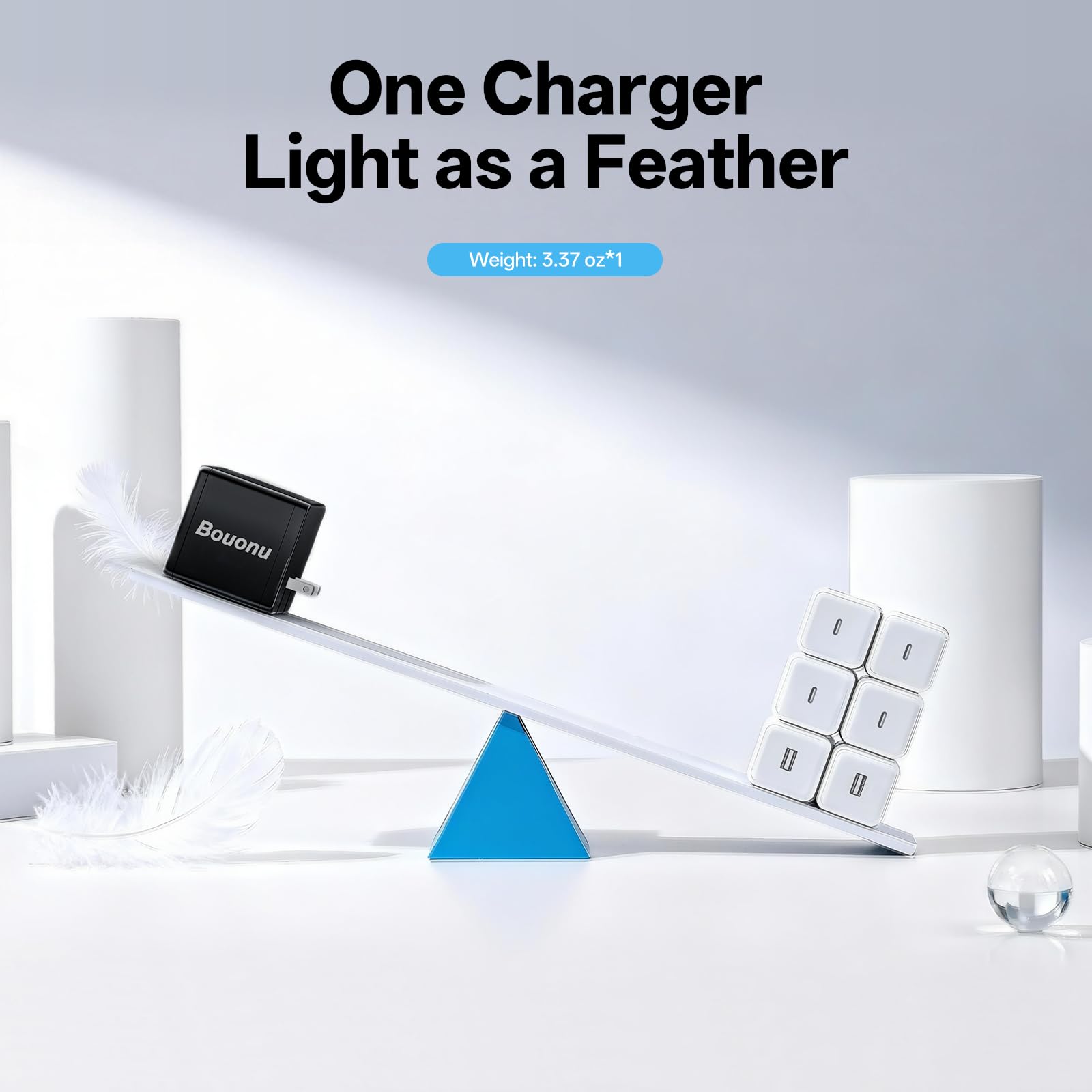 Bouonu sleek black desktop charger on a workspace.