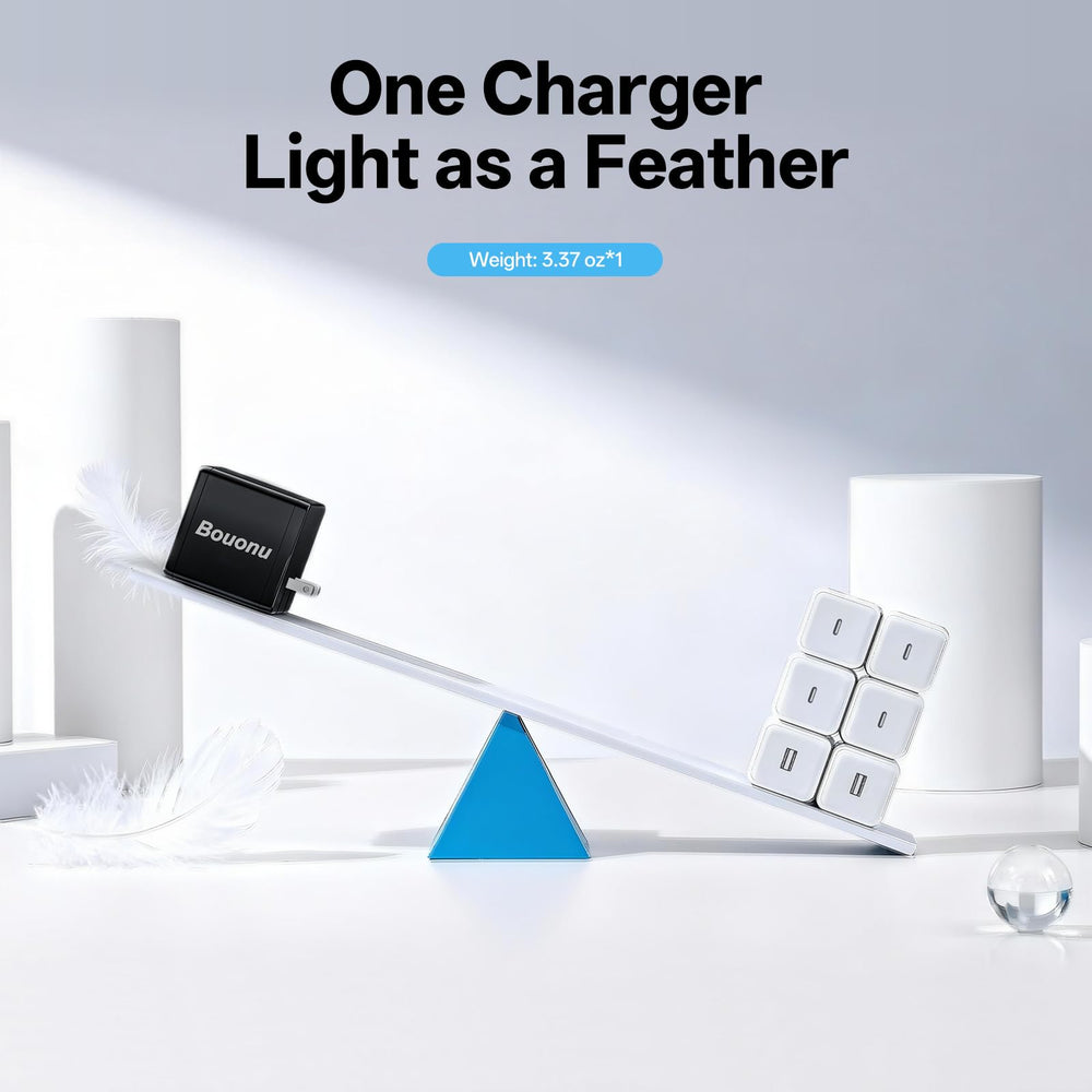 Bouonu sleek black desktop charger on a workspace.