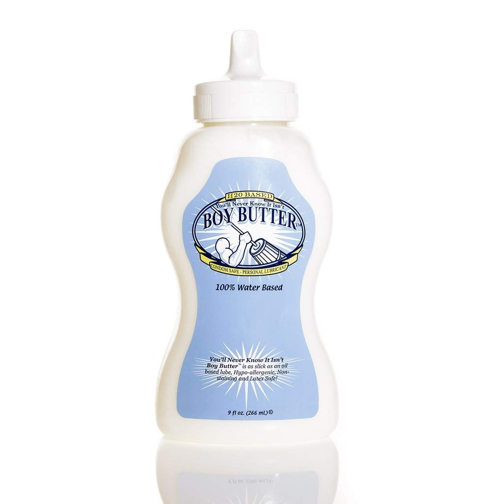 Boy Butter H2O 9oz squeeze bottle for a smooth, water-based glide.